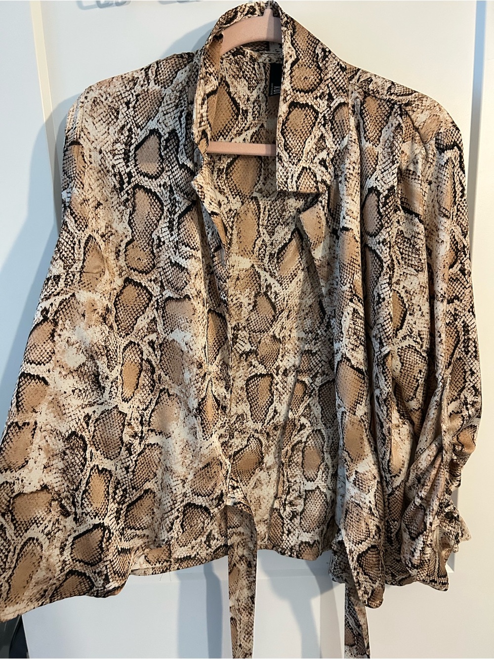 Kut from the Kloth Beige Snake-Print Tie-Front Blouse - Picture 2 of 4
